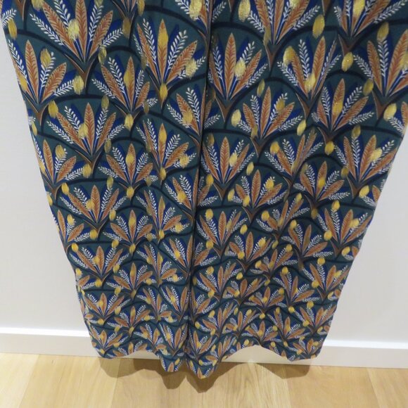 ANTHROPOLOGIE TRAFFIC PEOPLE Metallic Leaf Print Wide Leg Jumpsuit Boho - Size M - Picture 14 of 16